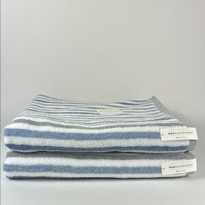 Ecoexistence Bath Towels eco-melange Blue Gray White Striped Cotton 2 pc NEW